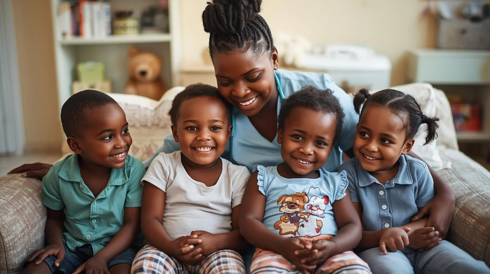 Family receiving telehealth care